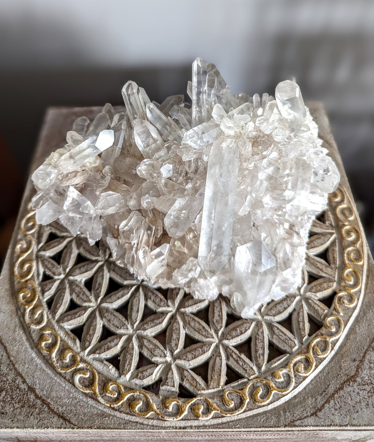 Décos - Boite en bois sculpté -FLEUR DE VIE DE VIE - 8X8X3.5″H