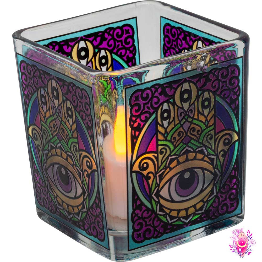 Décos - PORTE-VOTIVE VERRE CARRE- 3″H' - 4 designs