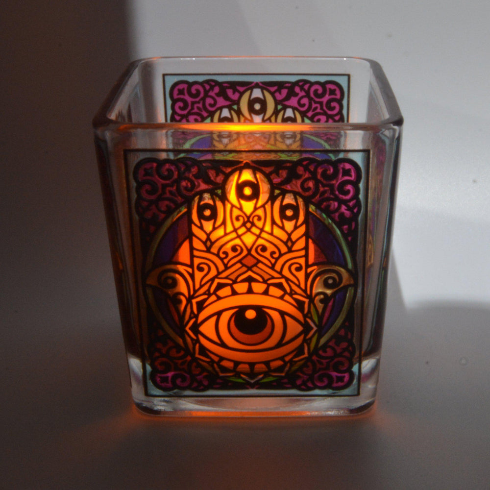 Décos - PORTE-VOTIVE VERRE CARRE- 3″H' - 4 designs